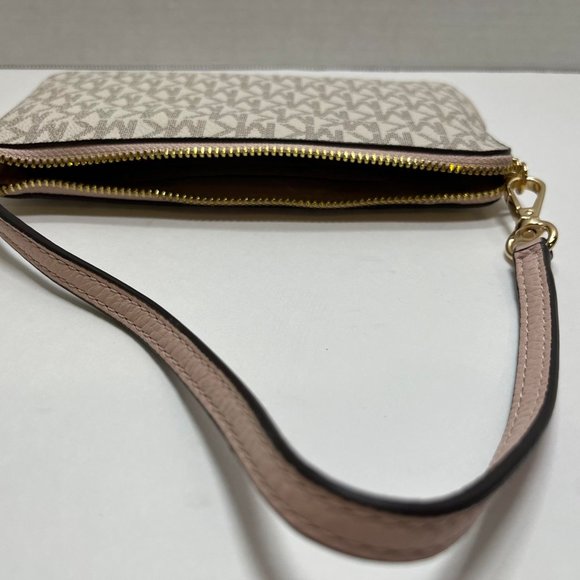 Michael Kors Jet Set Travel Large Logo Wristlet Vanilla MK/Blush - Picture 6 of 9